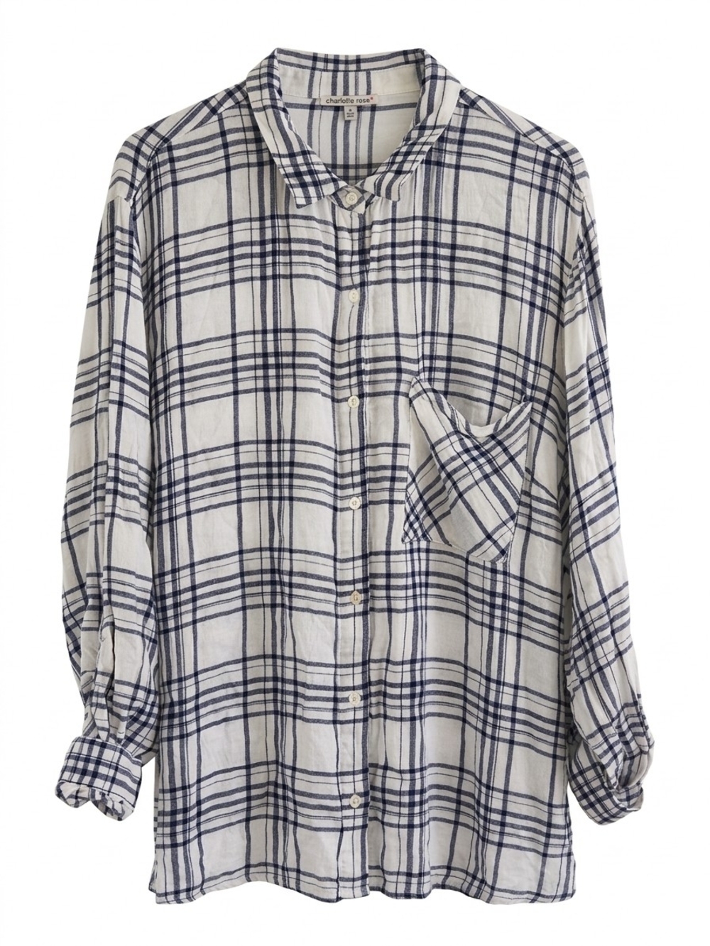 Charlotte Russe White & Navy Plaid Button-Up Shirt
